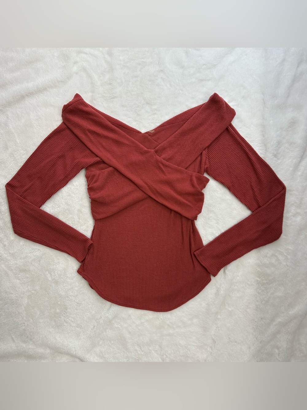 Free People Marley Off The Shoulder Twist Rib Knit Top - Warmstone - Medium